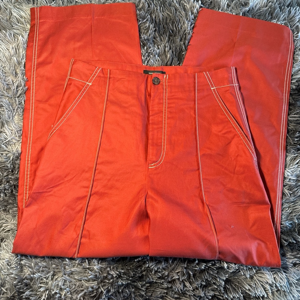Banana Republic Red Wide-Leg Pants with Contrast Stitching